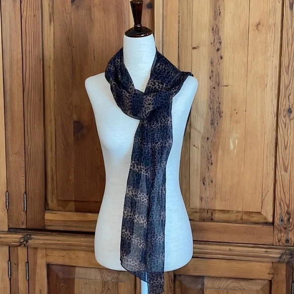 Silk Chiffon Cheetah Print Sheer Oblong Scarf 74” X 12”